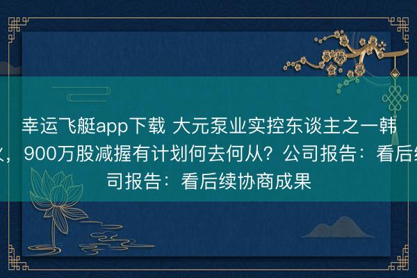 幸运飞艇app下载 大元泵业实控东谈主之一韩元再骤一火，900万股减握有计划何去何从？公司报告：看后续协商成果