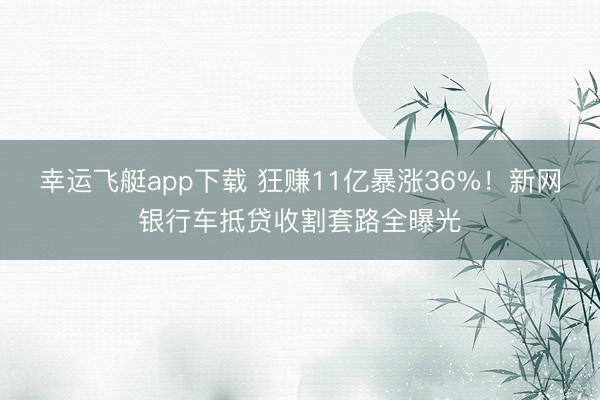 幸运飞艇app下载 狂赚11亿暴涨36%！新网银行车抵贷收割套路全曝光