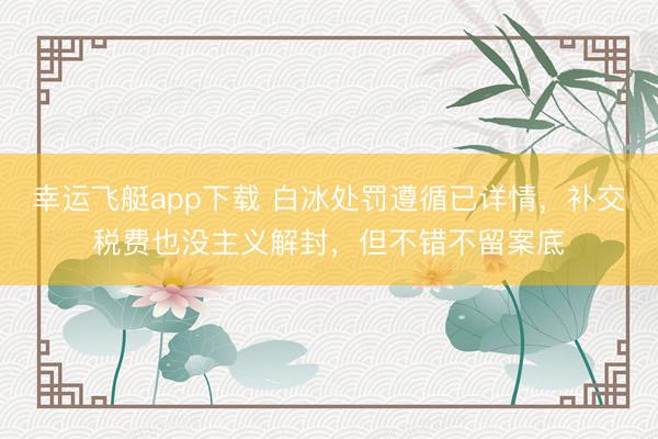 幸运飞艇app下载 白冰处罚遵循已详情，补交税费也没主义解封，但不错不留案底